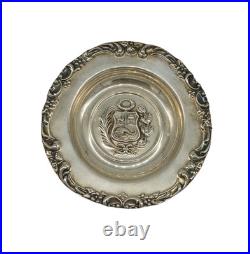 Platas del Pilar Peru. 835 Coin Silver Repousse Crest Trinket Nut Dish 3.5