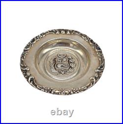 Platas del Pilar Peru. 835 Coin Silver Repousse Crest Trinket Nut Dish 3.5