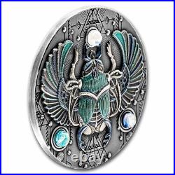 Pure Silver. 999 proof Antique Crystal Scarabaeus 2 oz round coin