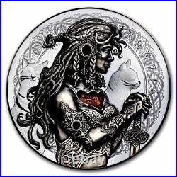Pure Silver. 999 proof Antique Goddesses of Love Freyja 2 oz round coin