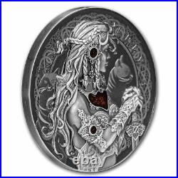 Pure Silver. 999 proof Antique Goddesses of Love Freyja 2 oz round coin