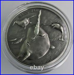 RARE 2015 Narwhal Unicorn of the Sea 1 oz Antiqued. 999 Silver coin COA & OGP