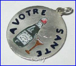 RARE VTG ANTIQUE FRENCH SILVER ENAMEL CHAMPAGNE LOVE TOKEN CHARM 1918 Coin