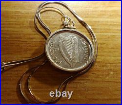 Rare 1928 Irish Silver Coin Pendant Antique on a 18 925 Italian Snake Chain