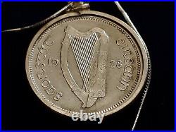 Rare 1928 Irish Silver Coin Pendant Antique on a 18 925 Italian Snake Chain