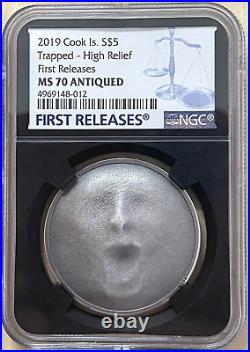 Rare 2019 Cook Island Trapped 1 oz silver antiqued finish NGC MS70 First Release