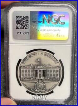 Rare! 2024 NIUE $2 TRUMP 2024'The White House' NGC MS70 Antiqued Silver Coin