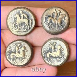 Rare Ancient Greek 4 Coins King Riding Horse Bronze 440-404 Bc Authentic Antique