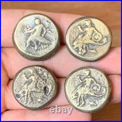 Rare Ancient Greek 4 Coins King Riding Horse Bronze 440-404 Bc Authentic Antique