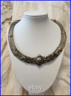 Rare Antique Indian Coin Silver Tribal Necklace with dragon ornate