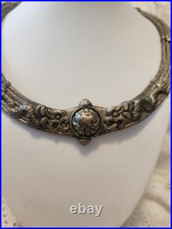 Rare Antique Indian Coin Silver Tribal Necklace with dragon ornate