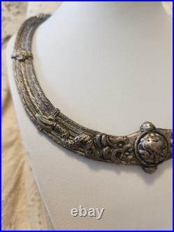 Rare Antique Indian Coin Silver Tribal Necklace with dragon ornate