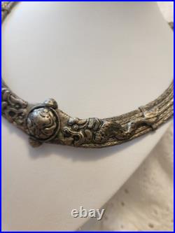 Rare Antique Indian Coin Silver Tribal Necklace with dragon ornate