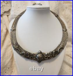 Rare Antique Indian Coin Silver Tribal Necklace with dragon ornate