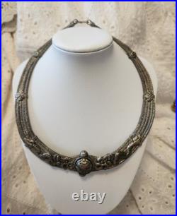 Rare Antique Indian Coin Silver Tribal Necklace with dragon ornate