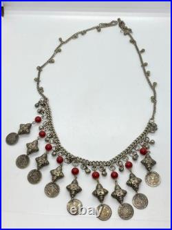 Rare Antique Ottoman Silver Coin Necklace Constantinople 1222 AH 1807 AD Vintage