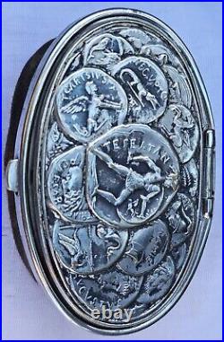 Rare Antique Silver Coin Purse Leather Wallet Roman Empire Coins Picture Frame