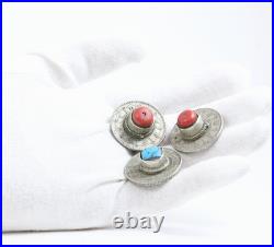 Repurposed Nepal 1 Rupee Coin Amulet with Sherpa Coral Turquoise Himalayan Style