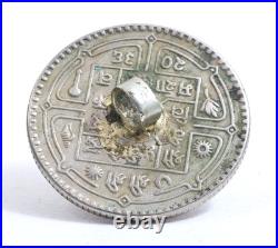 Repurposed Nepal 1 Rupee Coin Amulet with Sherpa Coral Turquoise Himalayan Style