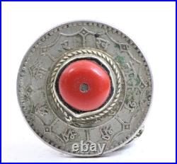 Repurposed Nepal 1 Rupee Coin Amulet with Sherpa Coral Turquoise Himalayan Style