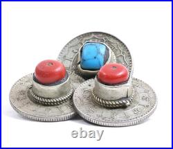 Repurposed Nepal 1 Rupee Coin Amulet with Sherpa Coral Turquoise Himalayan Style