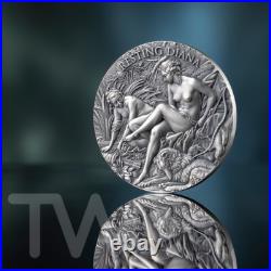 Resting Diana Celestial Beauty 2 oz Antique finish Silver Coin CFA Cameroon 2025
