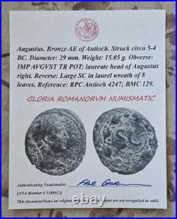 Roman Emperor Augustus Genuine Ancient Coin 925 Sterling Silver Pendant with COA