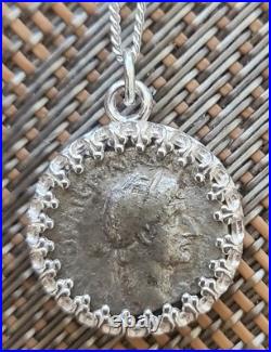 Roman Emperor Hadrian Genuine Ancient Silver Coin Solid Silver Necklace with COA