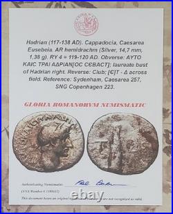 Roman Emperor Hadrian Genuine Ancient Silver Coin Solid Silver Necklace with COA