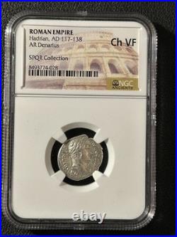 Roman Silver Denarius of Hadrian (AD 117-138) NGC CH VF Certified Coin