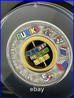 Rubik's Cube 2024 50th Anniversary 2oz. 9999 Silver Antiqued Colored $2 Coin