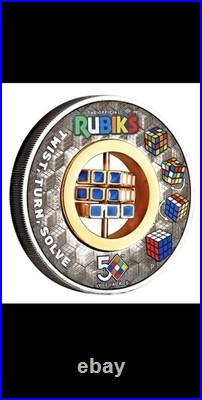 Rubik's Cube 2024 50th Anniversary 2oz. 9999 Silver Antiqued Colored $2 Coin