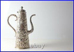 S. Kirk & Son Coin 900 Silver Repousse Turkish Coffee Pot, Late 19th Century