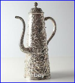 S. Kirk & Son Coin 900 Silver Repousse Turkish Coffee Pot, Late 19th Century