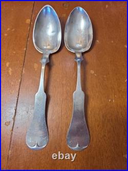 SET OF 2 TABLESPOONS MID 1800's STAMPED DUHME & CO COIN SILVER 70.5g VERY NICE