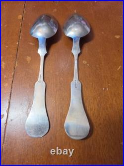 SET OF 2 TABLESPOONS MID 1800's STAMPED DUHME & CO COIN SILVER 70.5g VERY NICE