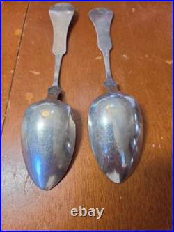 SET OF 2 TABLESPOONS MID 1800's STAMPED DUHME & CO COIN SILVER 70.5g VERY NICE SET OF 2 TABLESPOONS MID 1800's STAMPED DUHME & CO COIN SILVER 70.5g VERY NICE