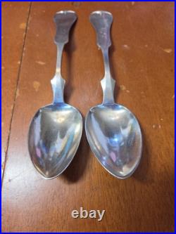 SET OF 2 TABLESPOONS MID 1800's STAMPED DUHME & CO COIN SILVER 70.5g VERY NICE