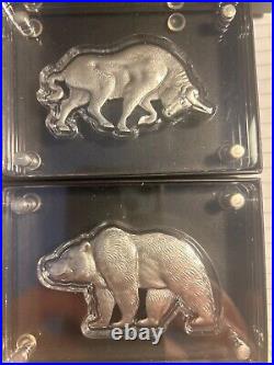 SET OF 2021 Chad 1oz Silver Bull & Bear Shaped Antiqued High Relief Coin (withBox)