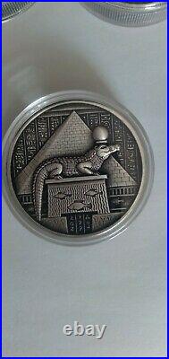 SOBEK 2oz SILVER ULTRA HIGH RELIEF ROUND EGYPTIAN GODS SERIES COIN 999 Antiqued