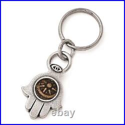 SS & Bronze Antiqued Widows Mite Hamsa withCoin & Stainless Steel Ring Key Ch