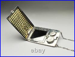 STERLING SILVER & 18K ART DECO LADIES DANCE / COIN PURSE with COMPACT