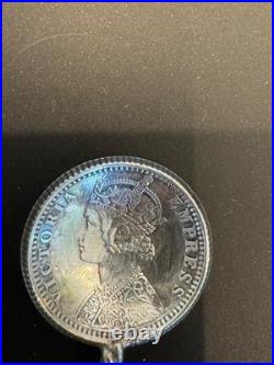 Seven Antique 1898-1900 British India 1/4 Rupee Silver Coin Animal Salt Spoons