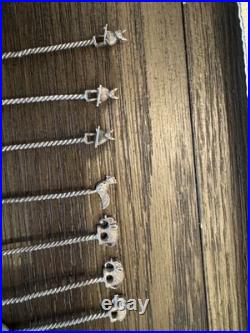 Seven Antique 1898-1900 British India 1/4 Rupee Silver Coin Animal Salt Spoons