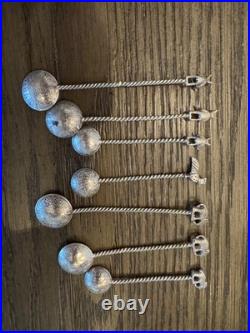 Seven Antique 1898-1900 British India 1/4 Rupee Silver Coin Animal Salt Spoons