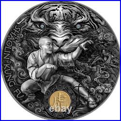 Shaolin Tiger Martial Arts Styles 2 oz Antique finish Silver Coin 5$ Niue 2021