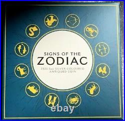 Signs of the Zodiac 2020 $5 5oz Silver Antiqued Coloured Coin 388 MADE