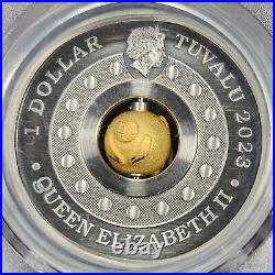 Silver 2023-P Tuvalu Year of the Rabbit Rotating Charm Antique Finish PCGS MS70