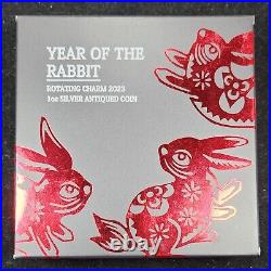 Silver 2023-P Tuvalu Year of the Rabbit Rotating Charm Antique Finish PCGS MS70