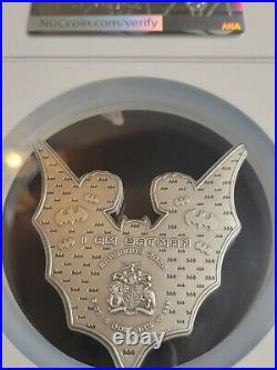 Silver 5 Oz Colorized Batman Shaped Coin Barbados 2022 Antique Finish MS70